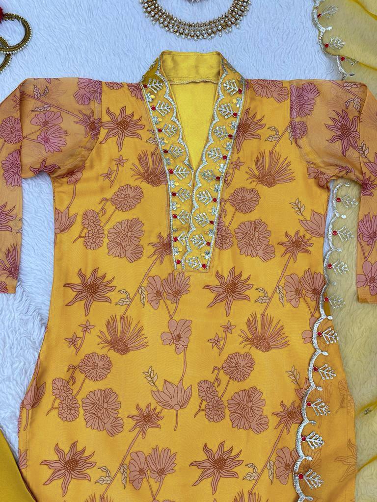 Mustard Color Organza Sequence Work Salwar Suit