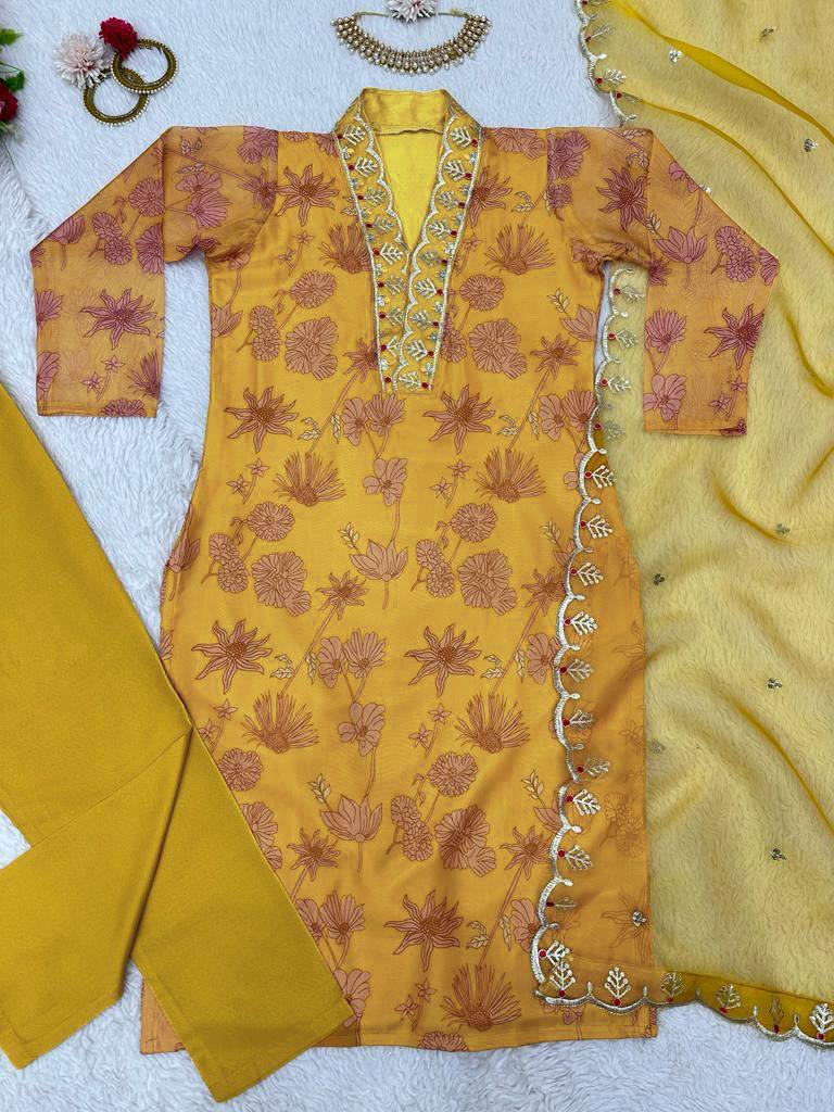 Mustard Color Organza Sequence Work Salwar Suit