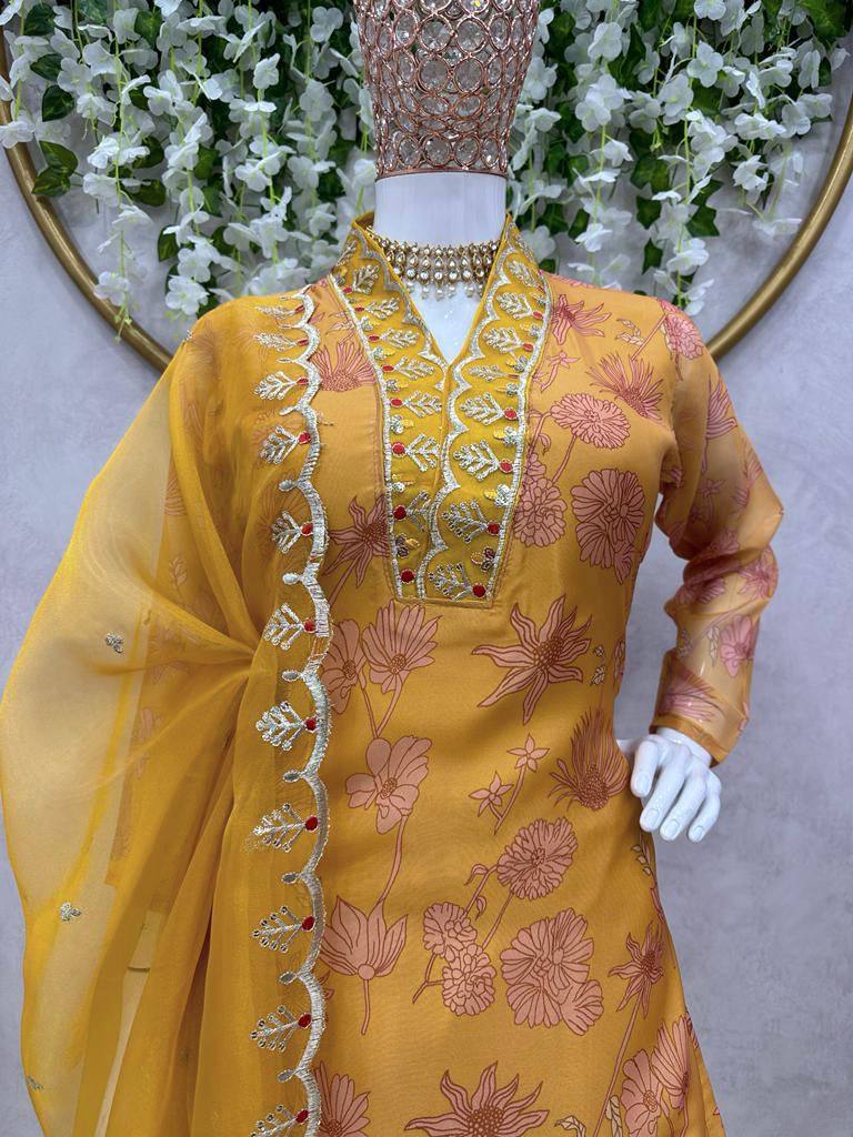 Mustard Color Organza Sequence Work Salwar Suit