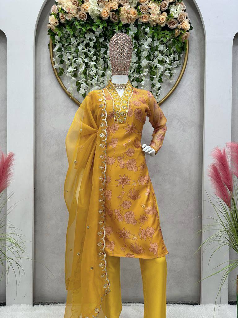 Mustard Color Organza Sequence Work Salwar Suit