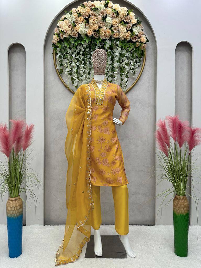 Mustard Color Organza Sequence Work Salwar Suit