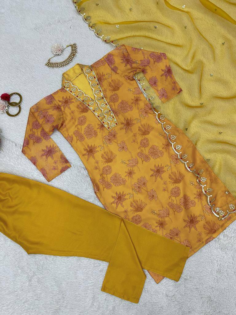 Mustard Color Organza Sequence Work Salwar Suit