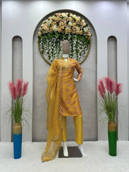 Mustard Color Organza Sequence Work Salwar Suit