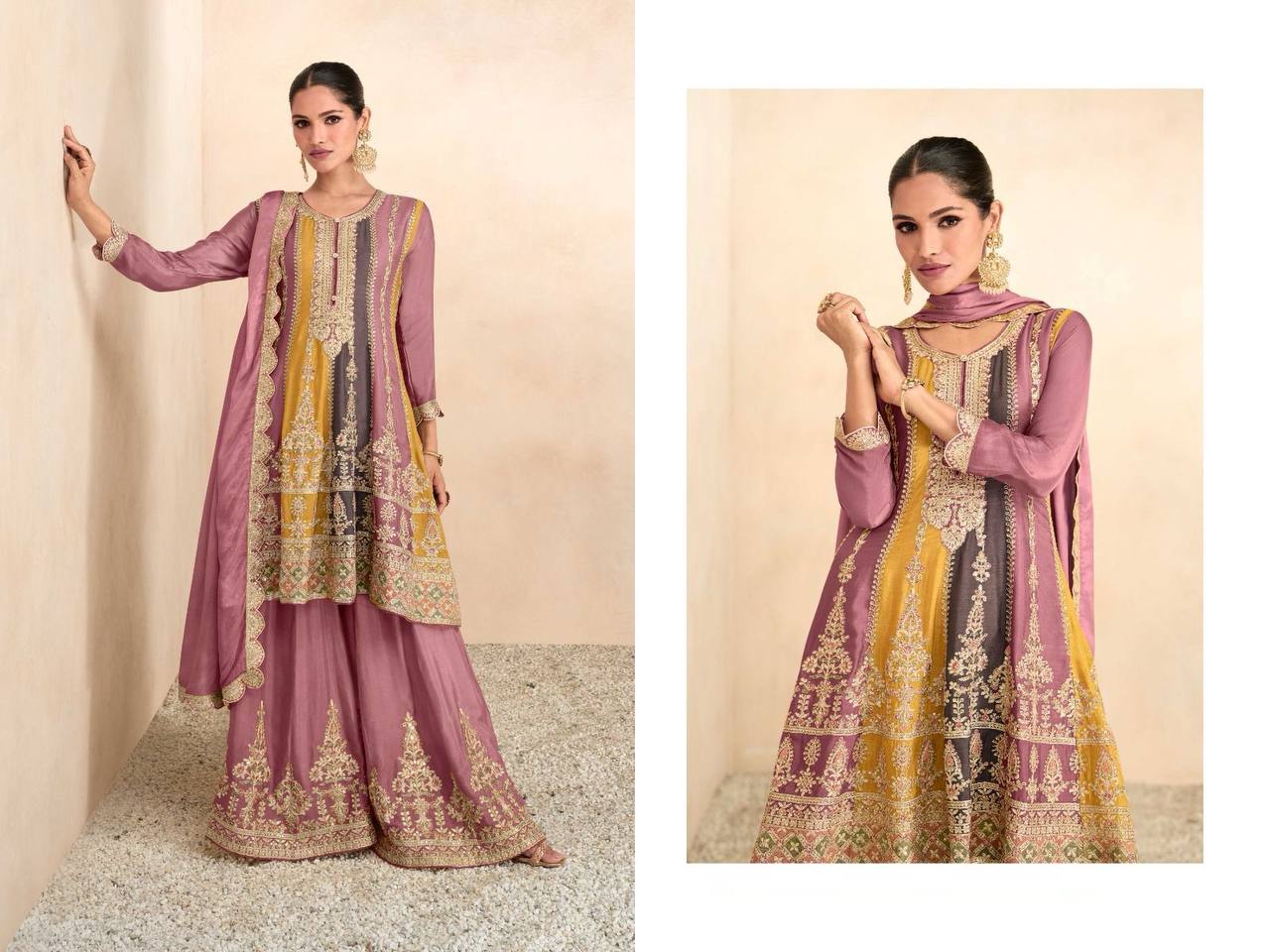 Heavy Embroidered Stitched Sharara Suit Set With Dupatta