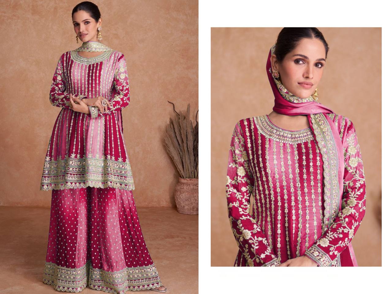 Heavy Embroidered Stitched Sharara Suit Set With Dupatta