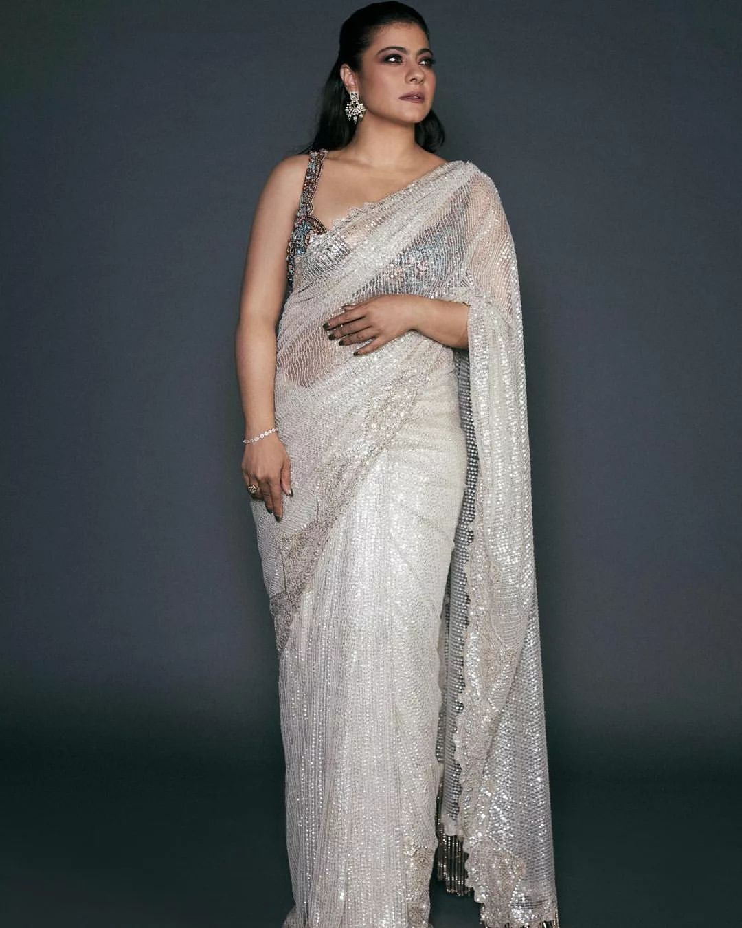 White color party wear Net Saree with Blouse