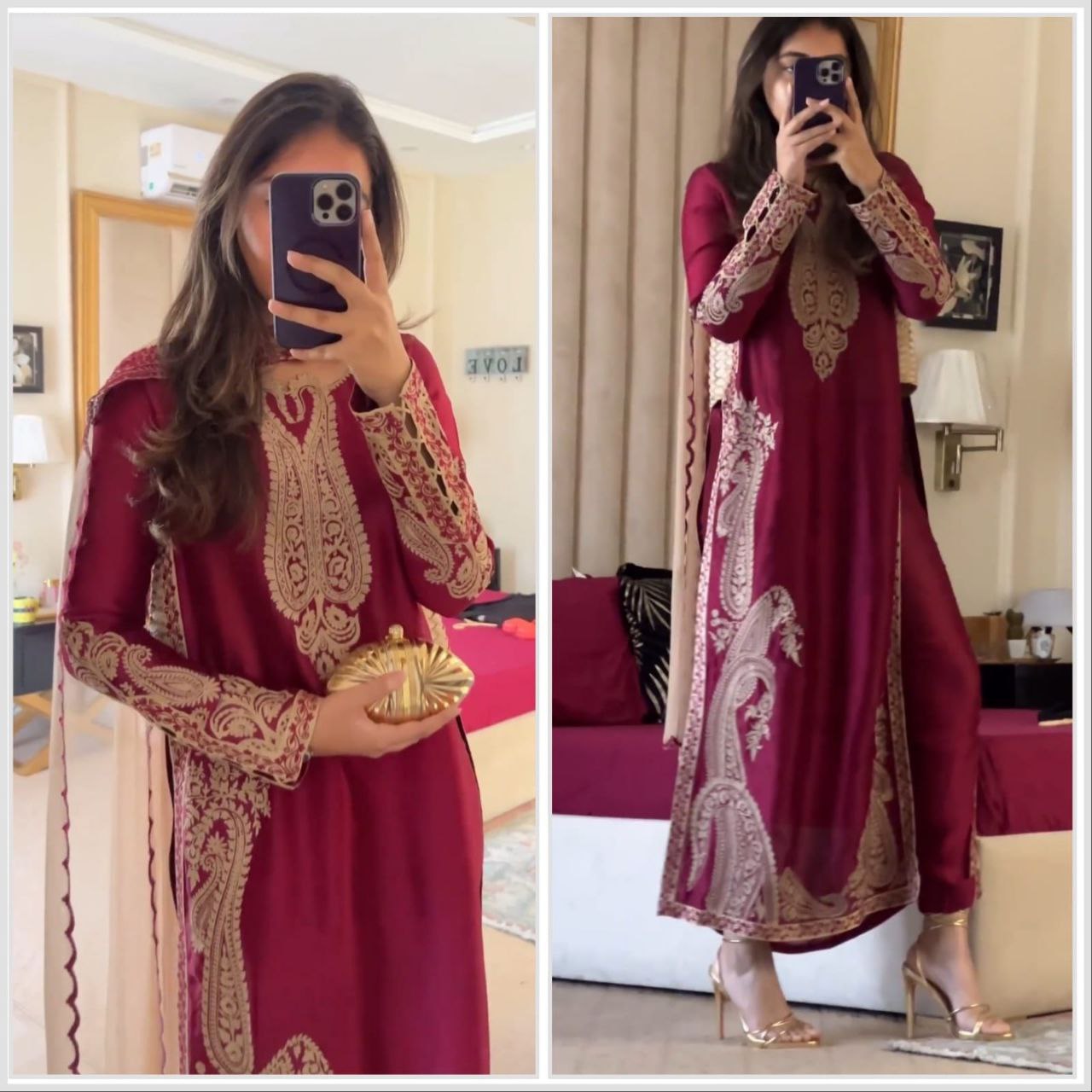 Decent Maroon Color Embroidered Work Ready Made Cotton Salwar Suit