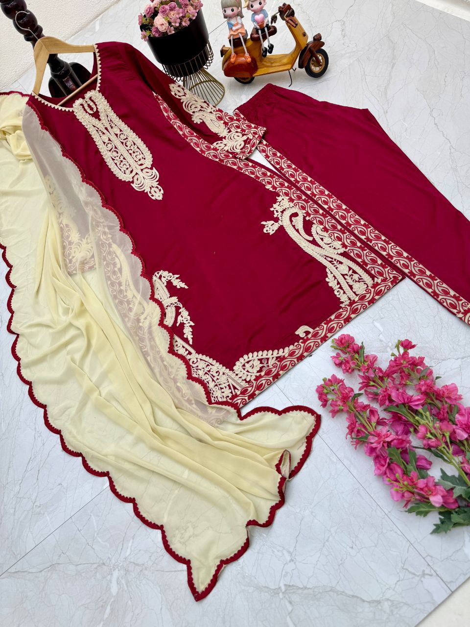 Decent Maroon Color Embroidered Work Ready Made Cotton Salwar Suit