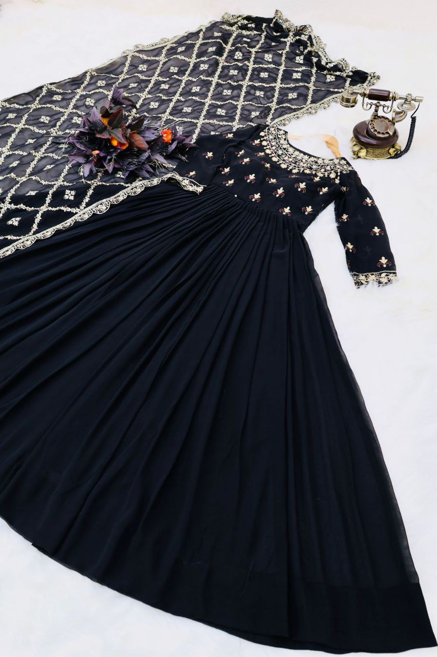 Dazzling Georgette Embroidered Sequence Work Gown Dupatta