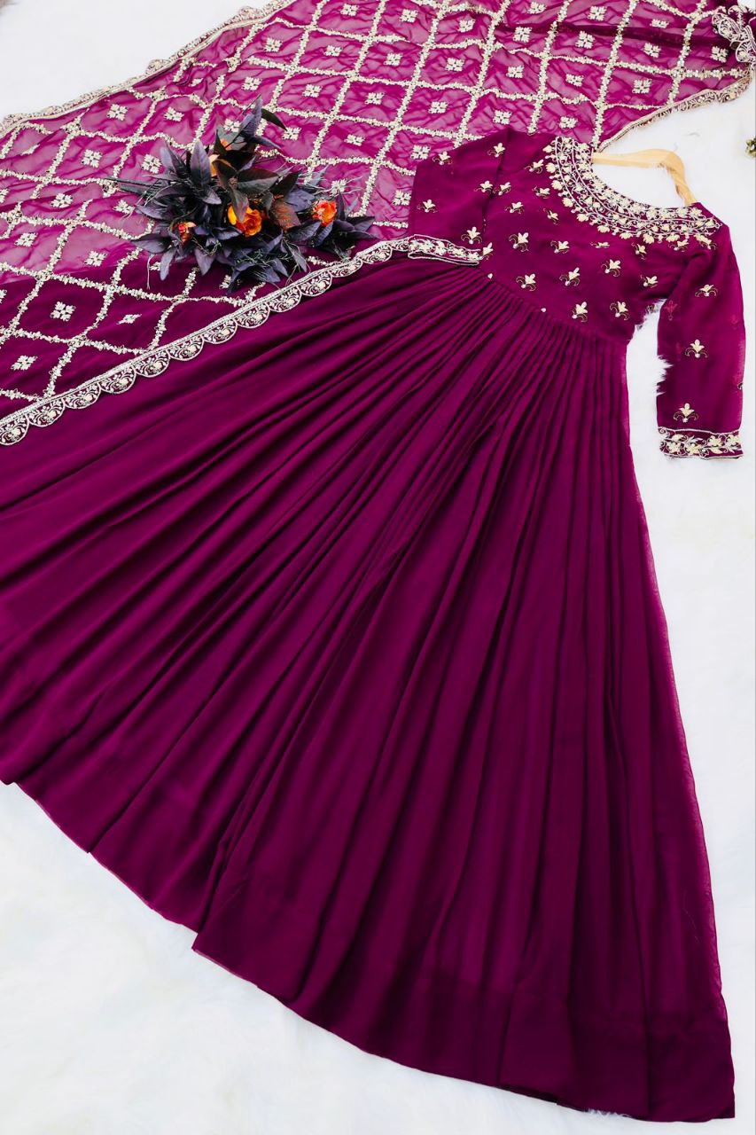 Dazzling Georgette Embroidered Sequence Work Gown Dupatta