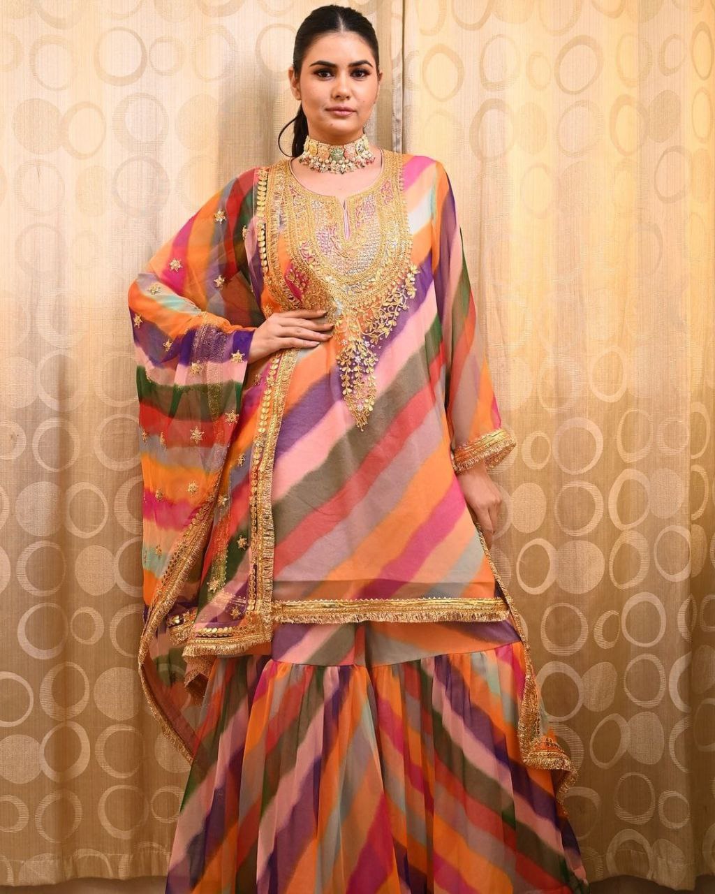 Wonderful Multi Color Ready Made Sequence Work Georgette Sharara Suit