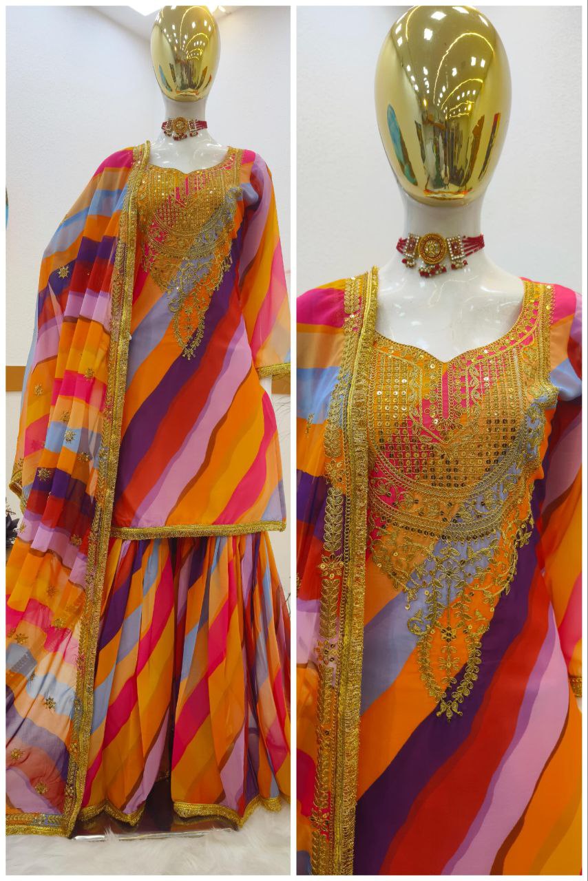 Wonderful Multi Color Ready Made Sequence Work Georgette Sharara Suit