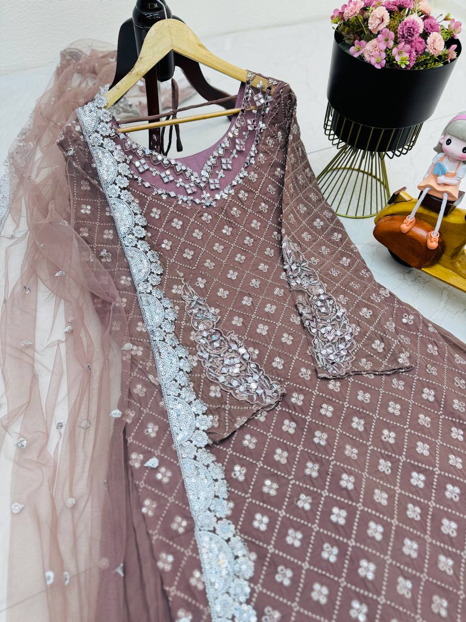 Latest Light Purple Color Georgette Sequence Embroidered Work Salwar Suit