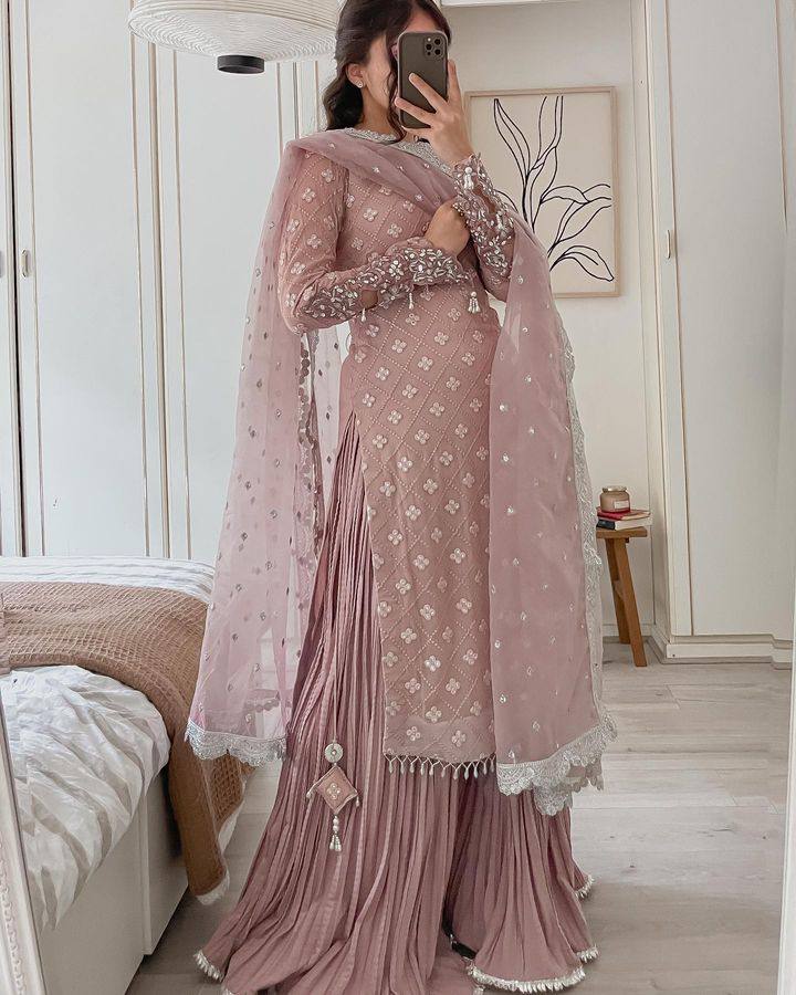 Latest Light Purple Color Georgette Sequence Embroidered Work Salwar Suit