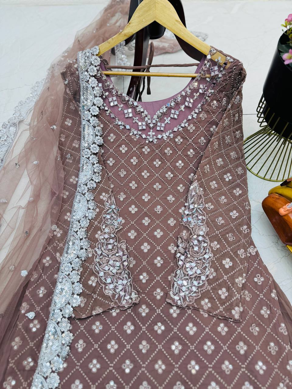 Latest Light Purple Color Georgette Sequence Embroidered Work Salwar Suit