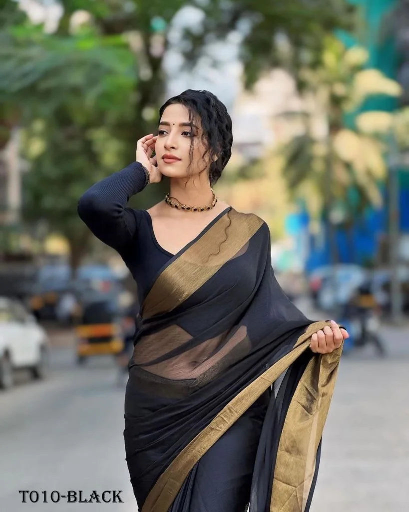 Plain Chiffon Ready To wear Saree