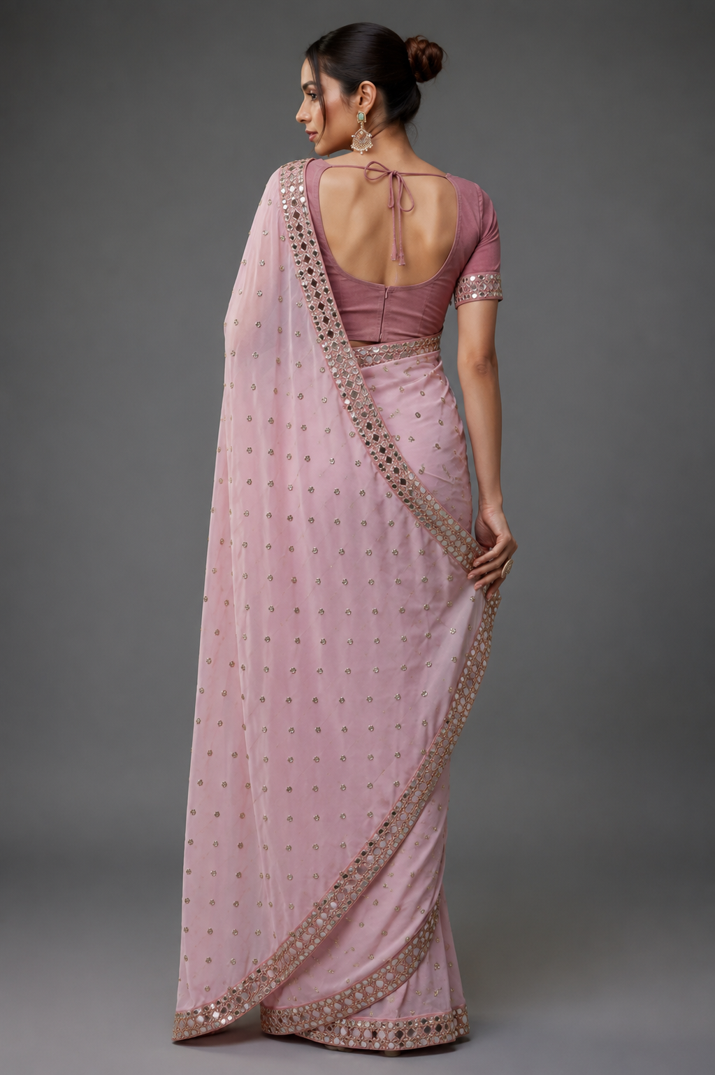 Premium Faux Georgette Saree with 5mm Sequins Butti & Mirror Lace Border