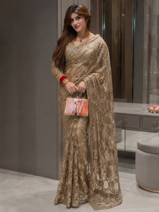 Heavy Butterfly Net Saree with 5MM Multi Sequins Embroidery Work