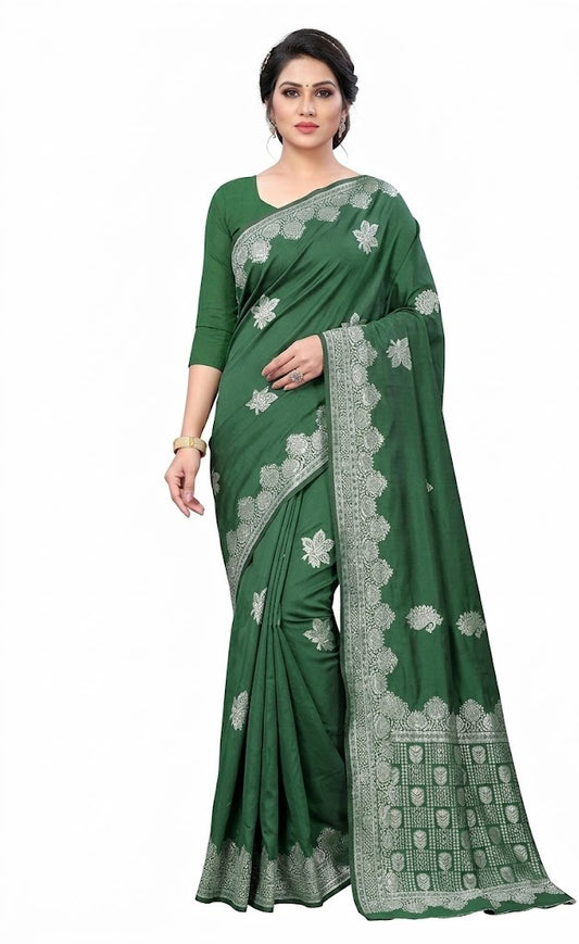 Green Color Lichi Silk Jacquard Saree