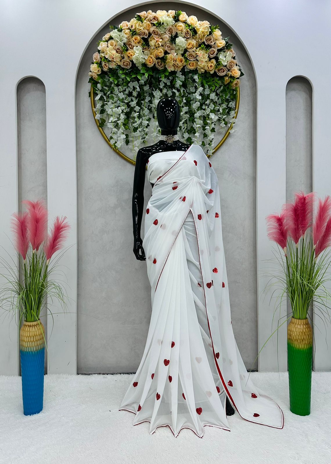 Ready To Wear Hear Embroidery work Georgette Saree