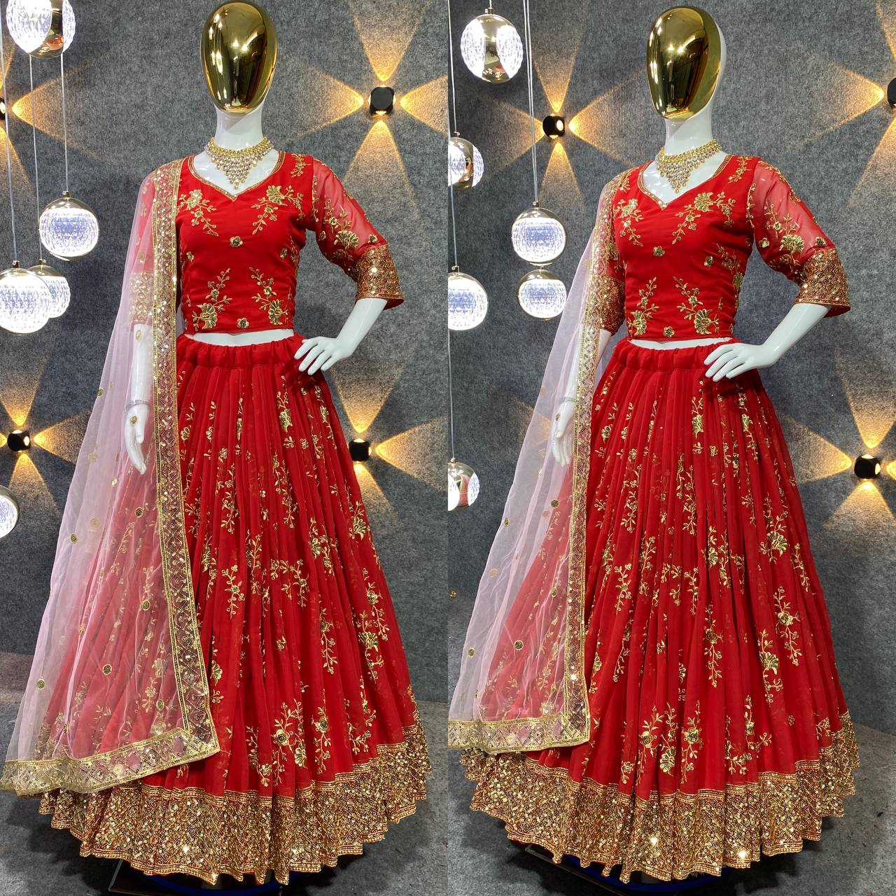 Red Color Georgette Sequence Zari Work Wedding Wear Lehenga Choli