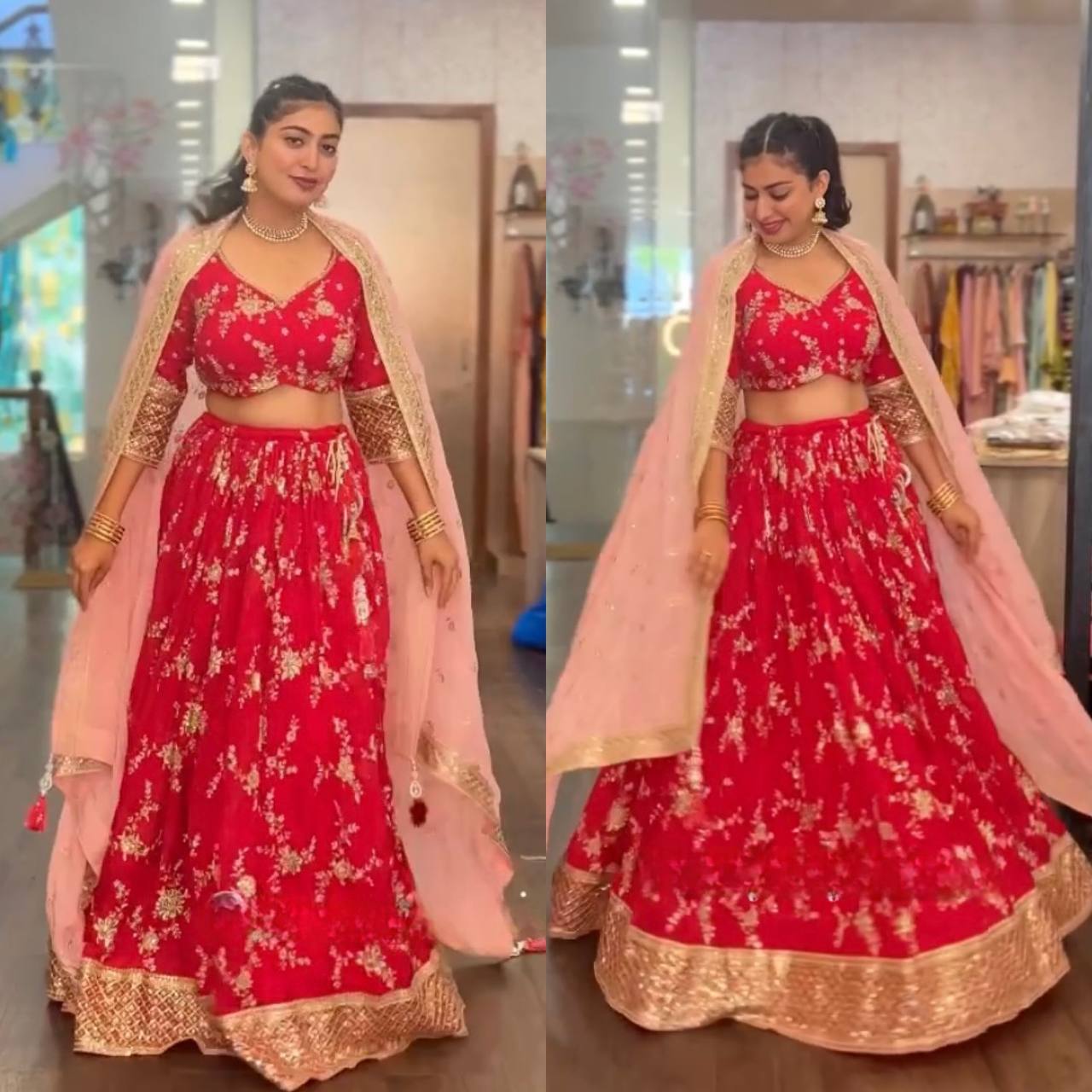 Red Color Georgette Sequence Zari Work Wedding Wear Lehenga Choli