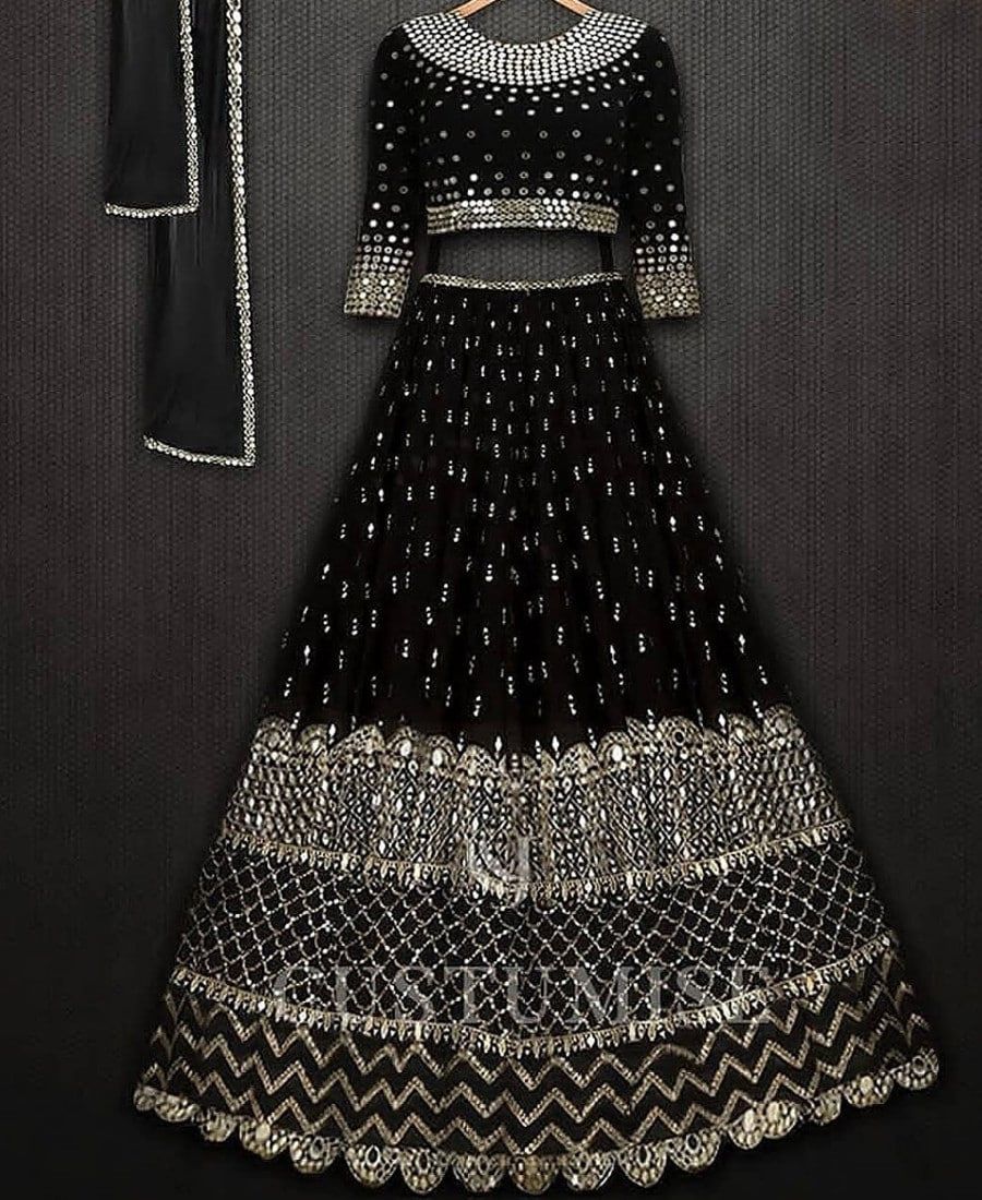 Beautiful Black Color Georgette Embroidery Sequence work Lehenga Choli