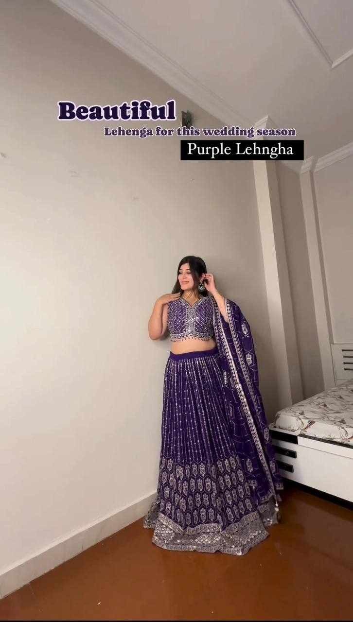 Amazing Purple Color Georgette Sequence Work Lehenga Choli