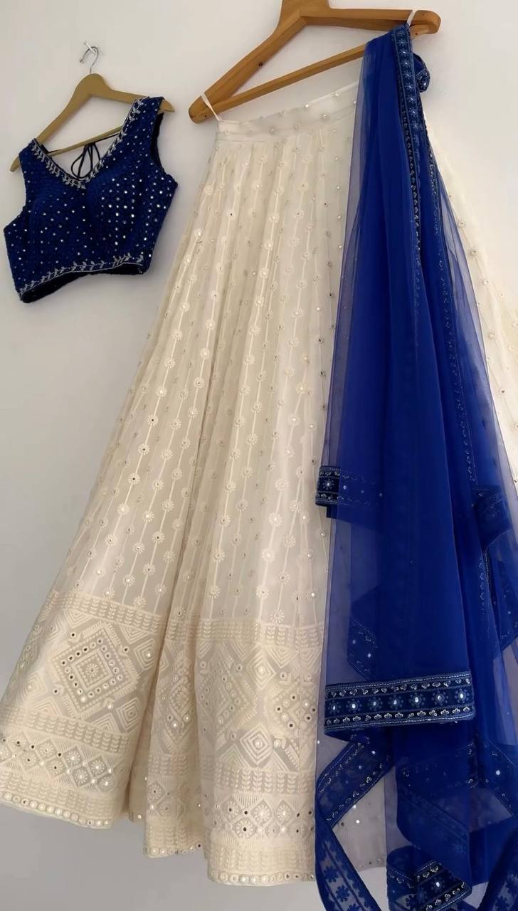 Blue Color Wedding Wear Georgette Sequence Work Lehenga Choli