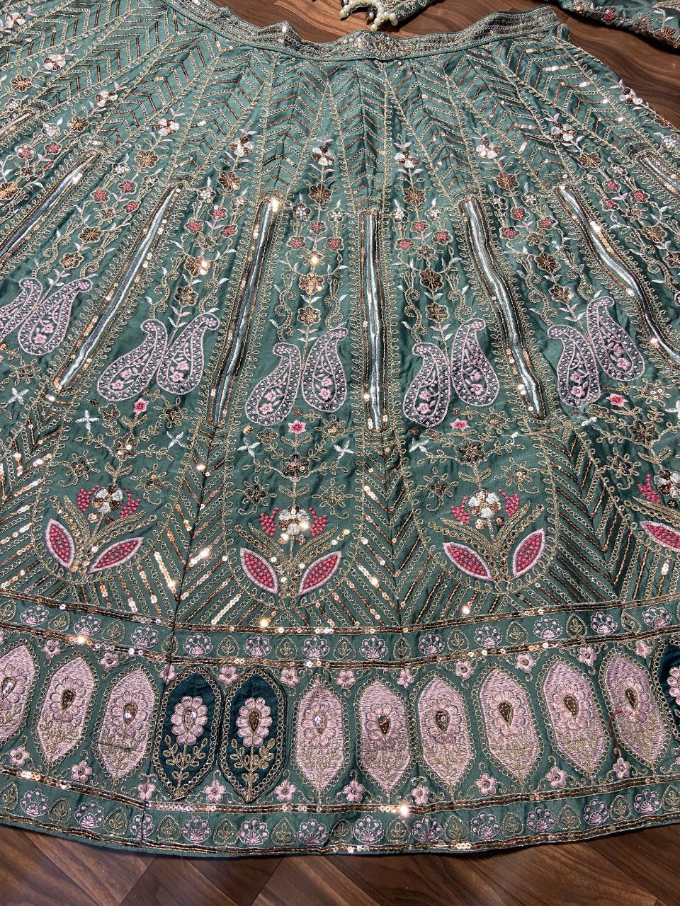 Sea Green Color Embroidered Pearl Kasturi Silk Lehenga Choli