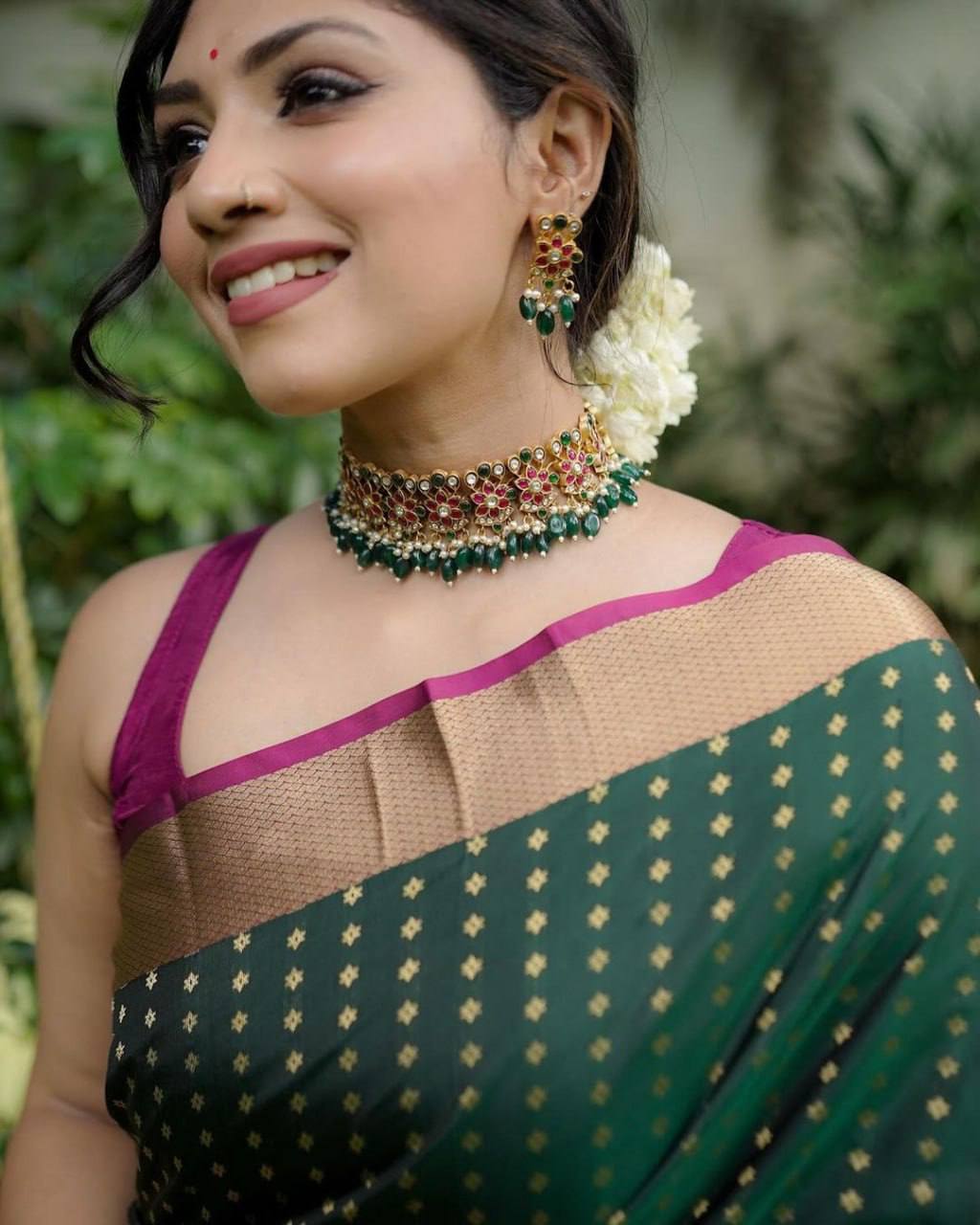Green Color Lichi Silk Jacquard Saree