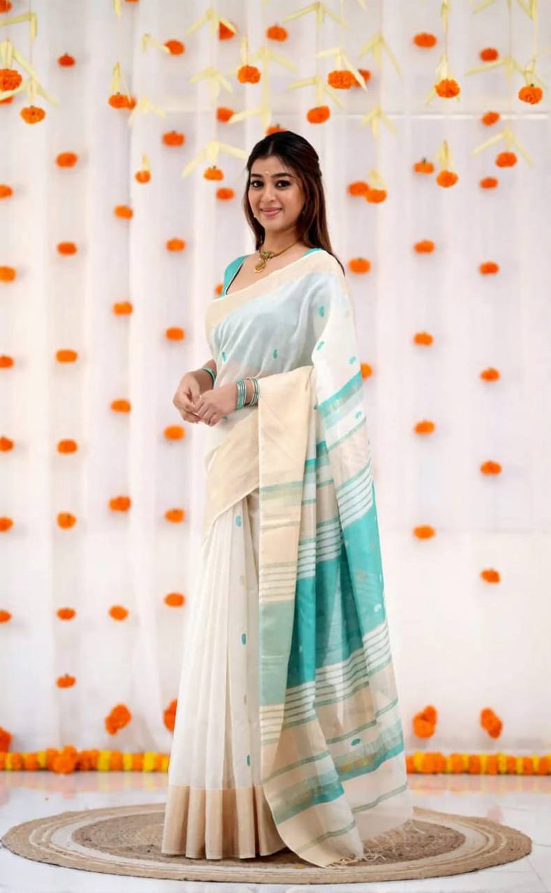 Exquisite Soft Linen Slub Saree with Rich Jacquard Artistry