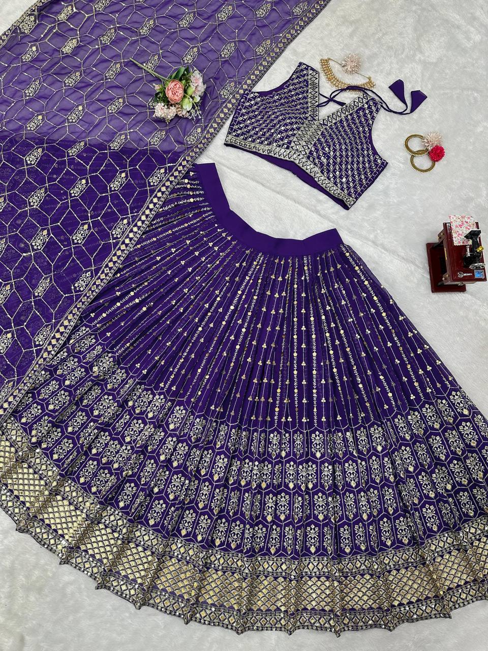 Amazing Purple Color Georgette Sequence Work Lehenga Choli