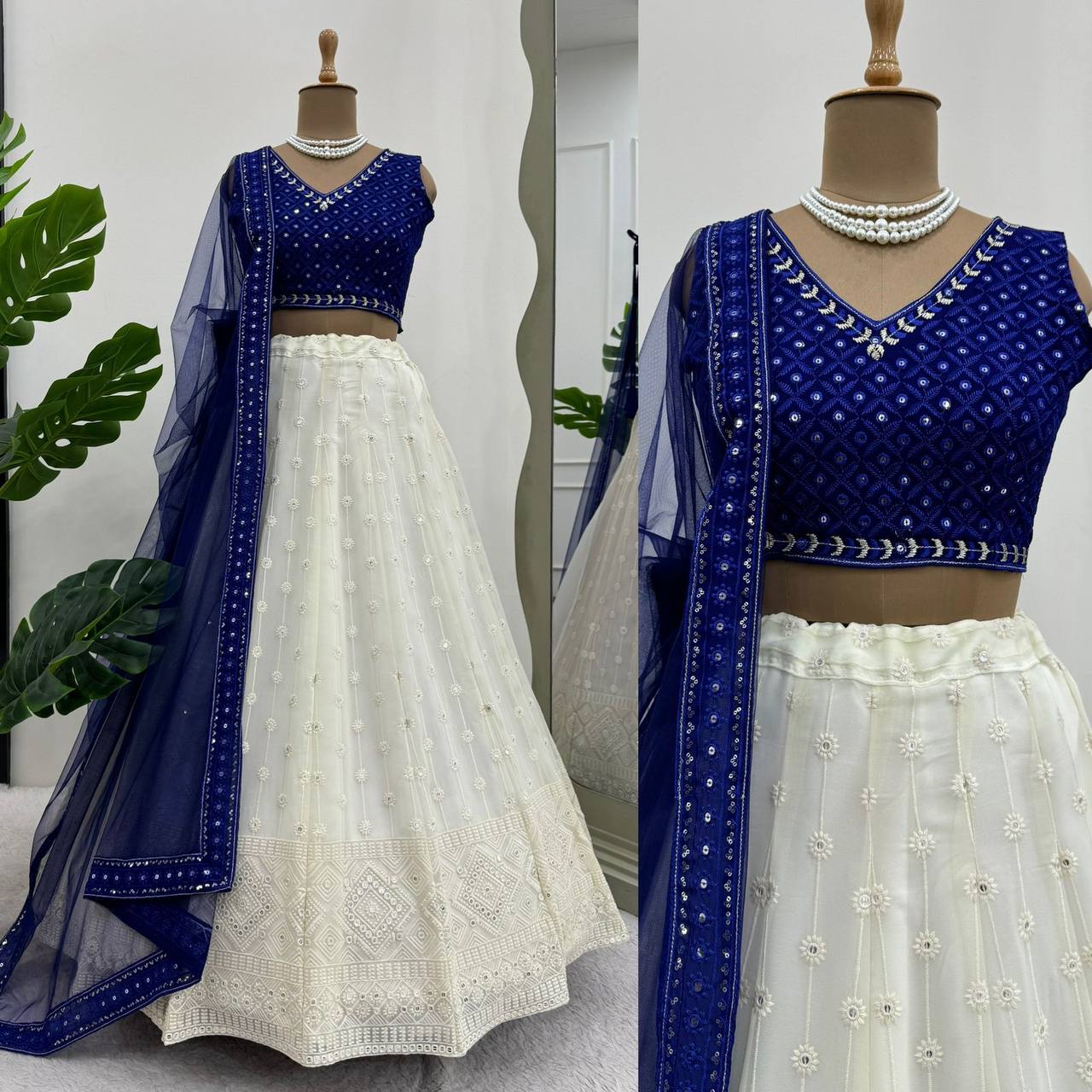 Blue Color Wedding Wear Georgette Sequence Work Lehenga Choli