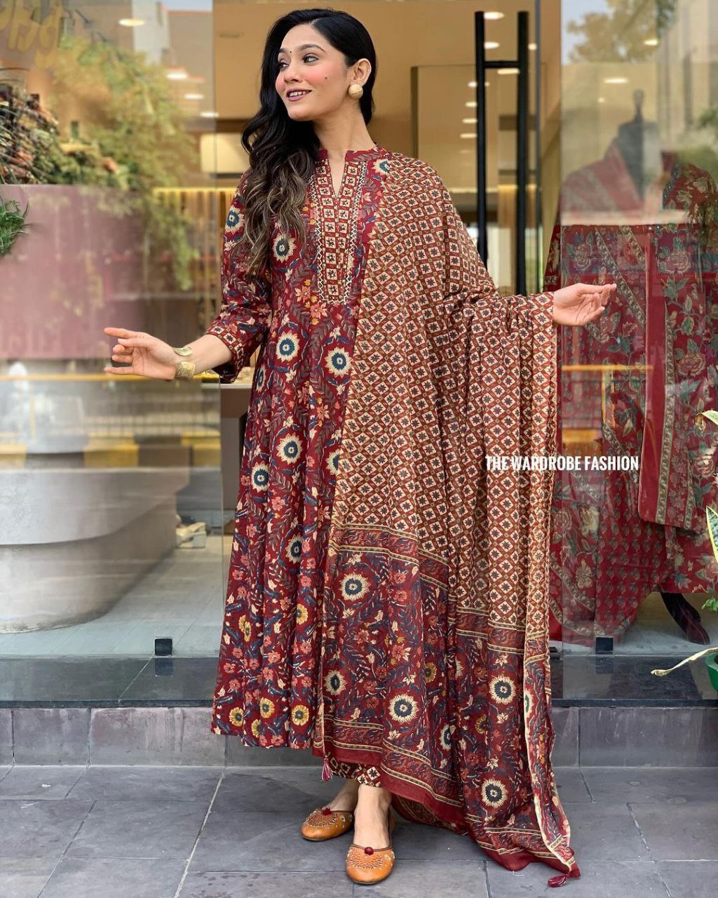 Maroon Color Cotton Printed Hand Work Salwar Suit