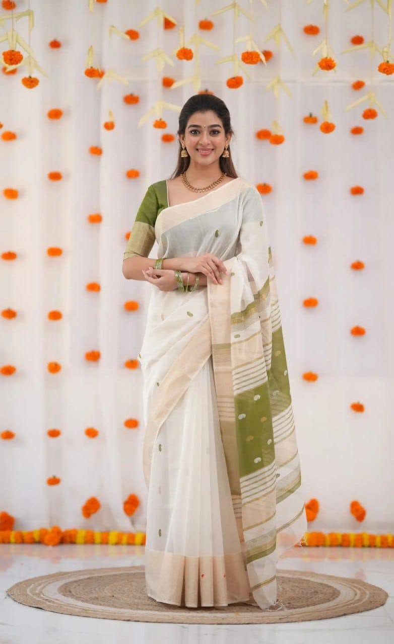Exquisite Soft Linen Slub Saree with Rich Jacquard Artistry