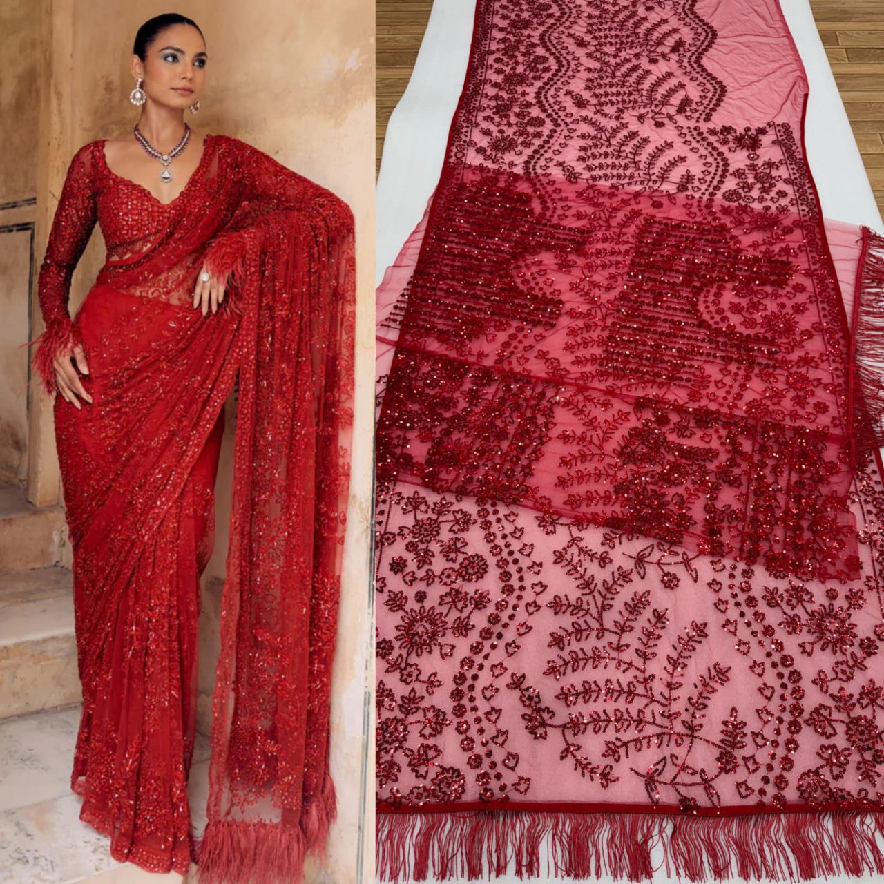 Heavy Mono Net Embroidery Saree