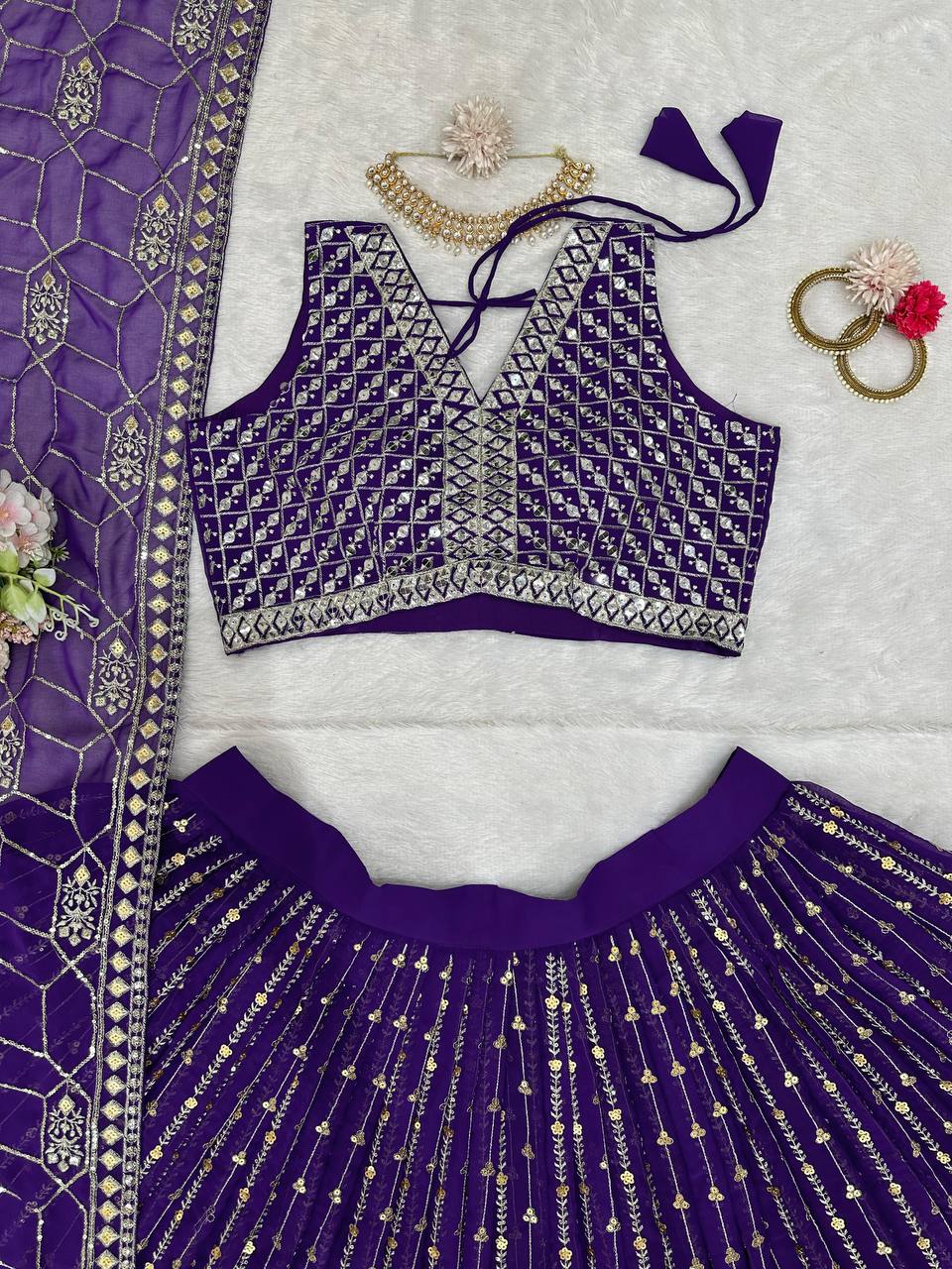 Amazing Purple Color Georgette Sequence Work Lehenga Choli