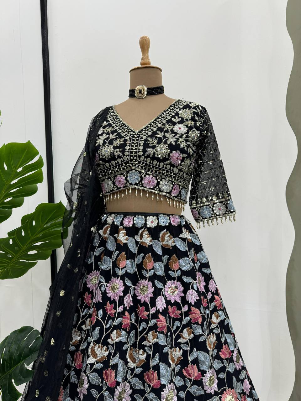 Black Color Wedding Wear Georgette Sequence Work Lehenga Choli