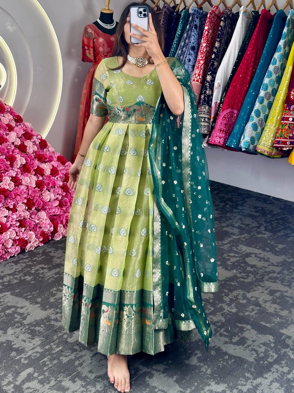 Latest Kotta Silk Jacquard Weaving Party Wear Gown Dupatta