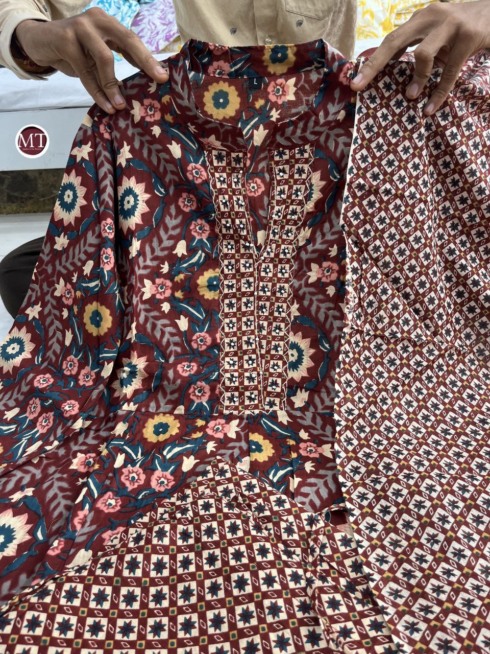 Maroon Color Cotton Printed Hand Work Salwar Suit