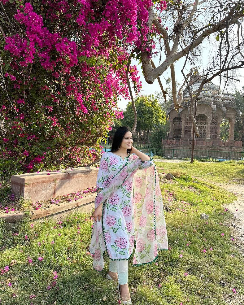 Multi Color Printed Pum Pum Linen Cotton Salwar Suit