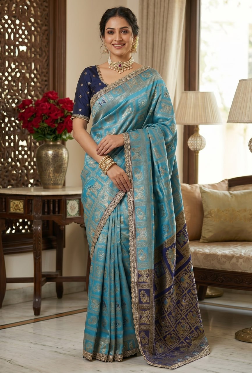 Designer Banarasi Silk Saree With Silk Blouse Piece