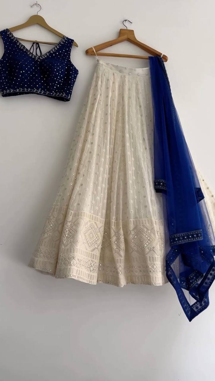 Blue Color Wedding Wear Georgette Sequence Work Lehenga Choli