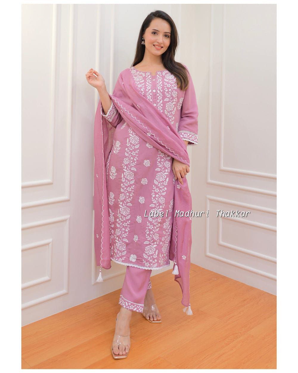 Pink Color Ready Made Roman Silk Sequence Work Salwar Suit