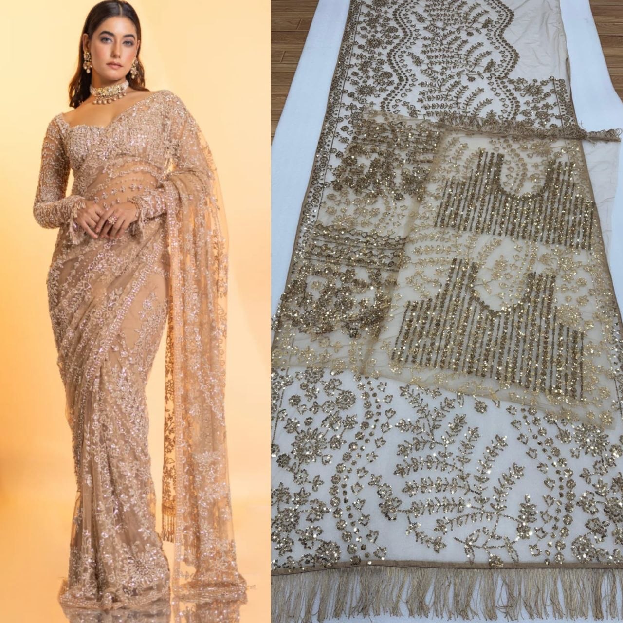 Heavy Mono Net Embroidery Saree