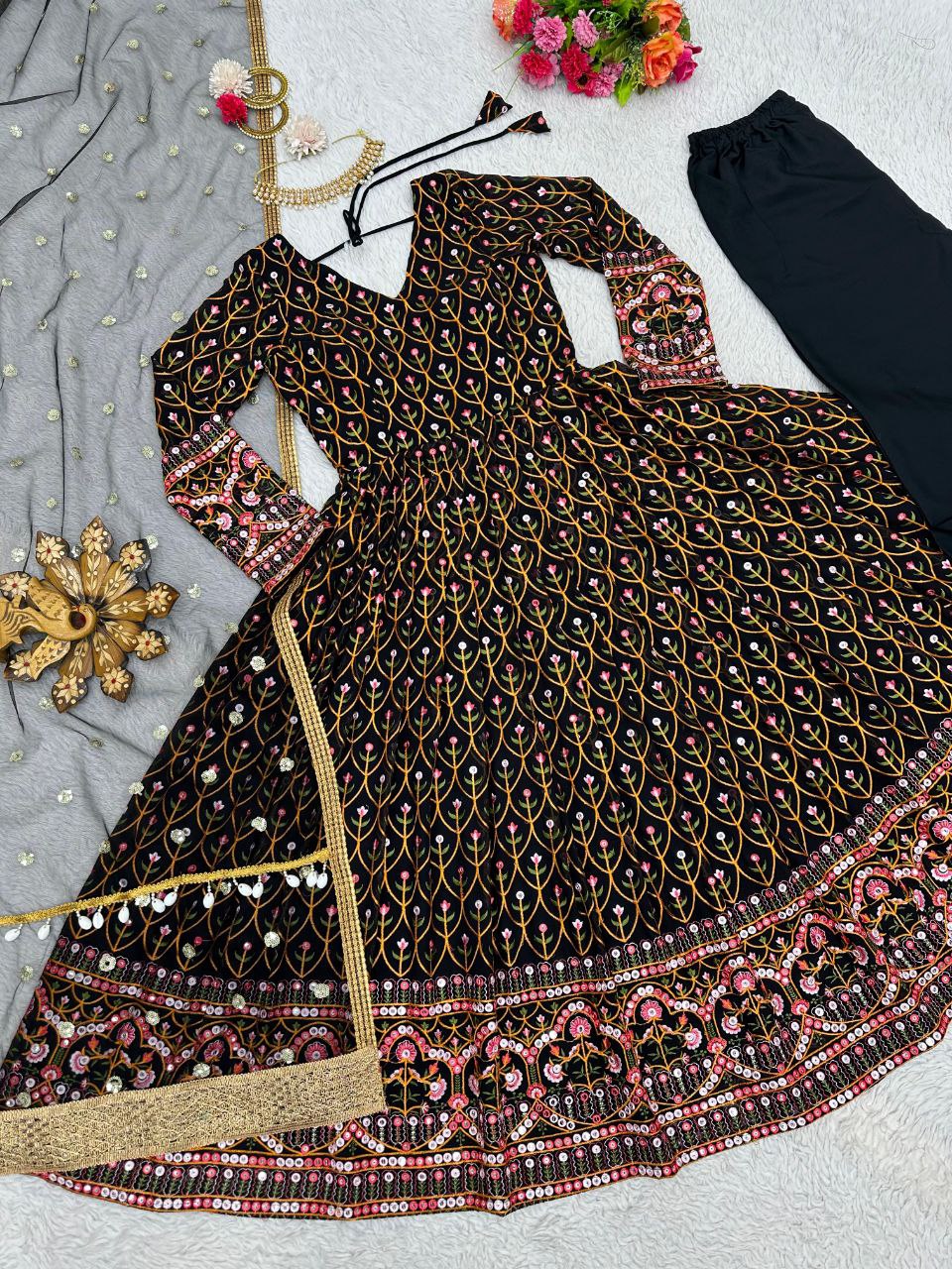 Fascinating Latest Georgette Anarkali Salwar suit With Embroidery And Sequence Work