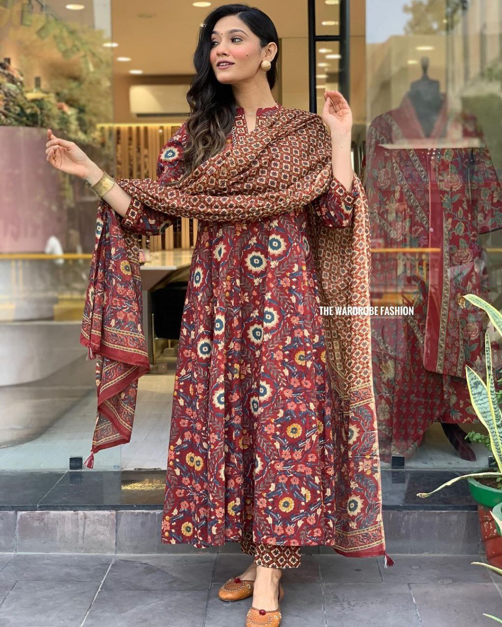 Maroon Color Cotton Printed Hand Work Salwar Suit