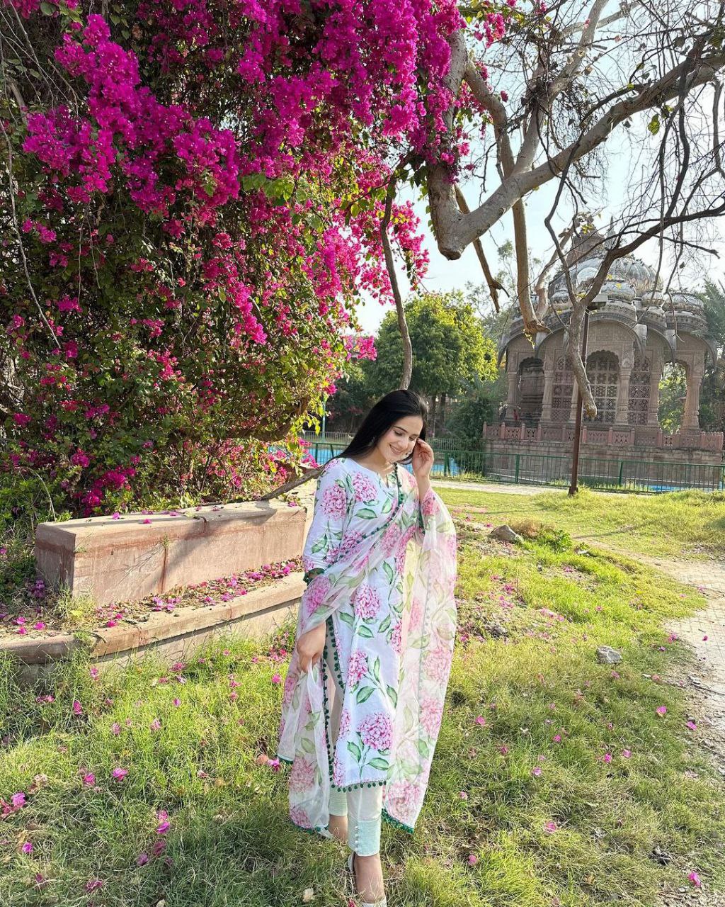 Multi Color Printed Pum Pum Linen Cotton Salwar Suit