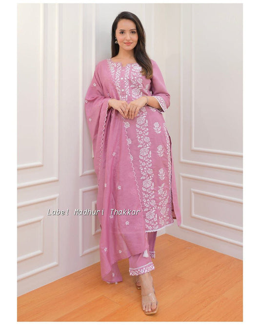 Pink Color Ready Made Roman Silk Sequence Work Salwar Suit